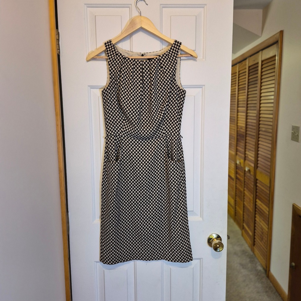 Chaps Womens Black White Polka Dot Sleeveless Sheath Dress‎ Size 2 Career Retro
